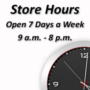 Store hours open 9 am - 8 pm